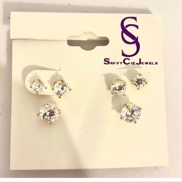 Savy Cie Jewels Set of 3 Earrings Gold Plated Over Sterling Silver NWT - Picture 1 of 7
